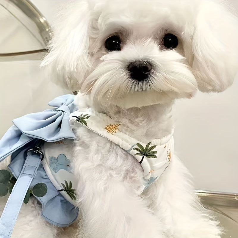 애완견용 삼색 리드와 보타이, 곰이나 테디와 같은 애완동물용 하프백 조끼 스타일 야외용 가슴 및 등줄이No.3249