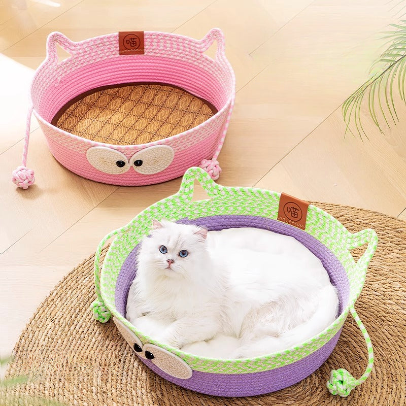 사계절 모두 사용할 수 있는 고양이 둥지, 고양이 수면 둥지, 새끼 고양이 수면 매트, 등나무로 짠 여름 새끼 고양이 둥지, 애완동물용 고양이 침대No.2323