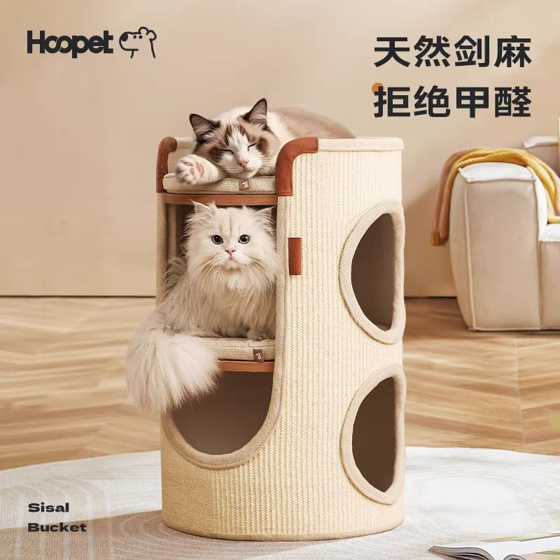 고양이 등반 프레임, 작은 아파트, 공간을 차지하지 않음, 사계절 범용 고양이 긁는 물통, 고양이 둥지 통합 가정용 이중층 사이잘삼 물통No.1834