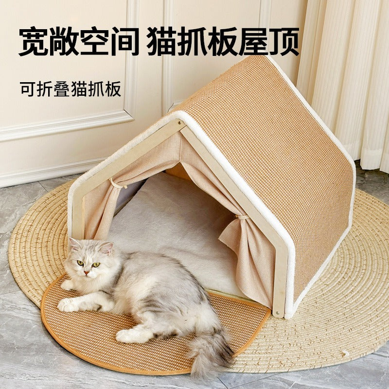 사계절 고양이둥지, 고양이빌라, 고양이집, 쉘 반밀폐형 침낭, 고양이 스크래칭보드, 보풀 없는 사이잘고양이 텐트No.1831
