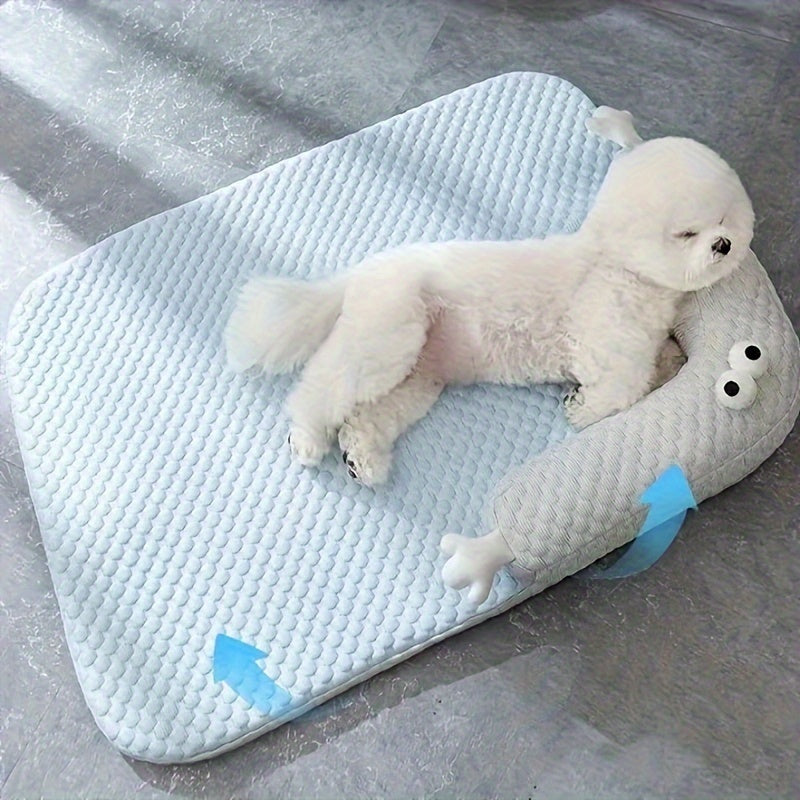 메모리 폼 쿨링 폴리프로필렌 섬유, 미끄럼 방지 바닥, 탈부착 및 세척 가능, 큰 눈 몬스터 디자인, 여름 쿨링 반려견 쿠션, 소형견용, 파이팅 자이언트 노블 슈나우저No.3231
