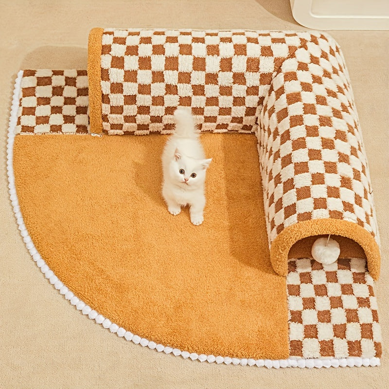 플러시 고양이 터널 침대, 2개의 매달린 고양이 공이 있는 플러시 고양이 터널, 실내용 고양이 플러시 도넛 터널 침대, 부드럽고 푹신한 고양이 은신처, 새끼 고양이용 펫 침대No.3225