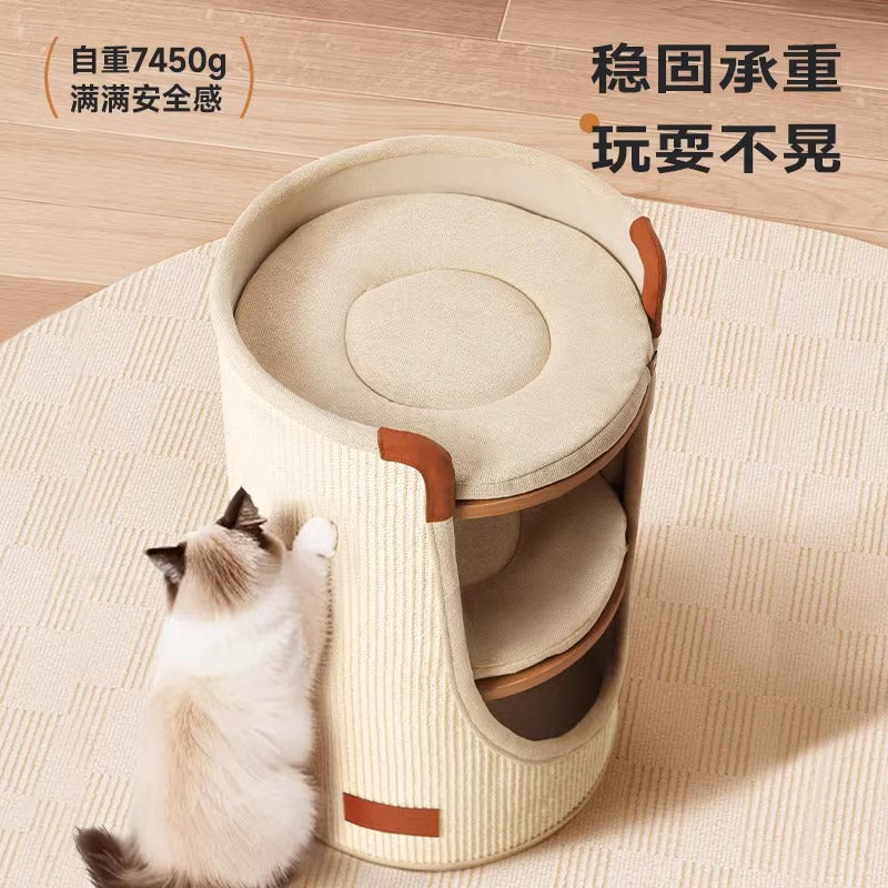 고양이 등반 프레임, 작은 아파트, 공간을 차지하지 않음, 사계절 범용 고양이 긁는 물통, 고양이 둥지 통합 가정용 이중층 사이잘삼 물통No.1834