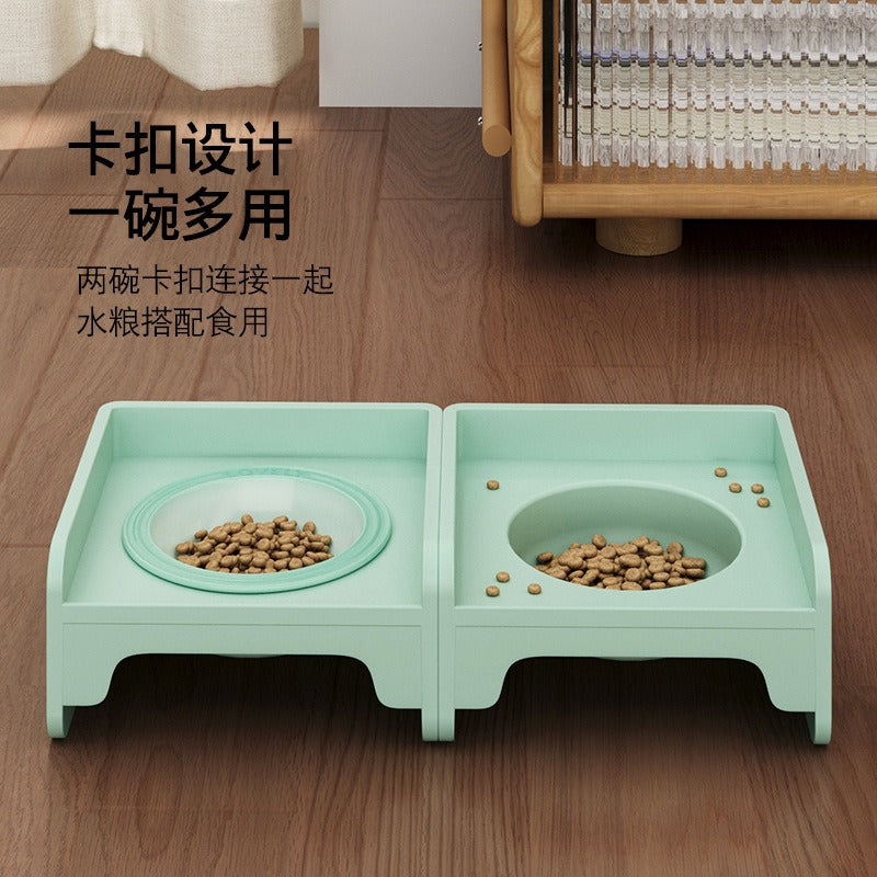 반려동물 큐브 고양이 그릇 랙 식탁 접합 가능 개 그릇 고양이 사료 그릇 세라믹 반려동물 그릇 물 그릇 음식 누출 방지 목 보호대No.1807