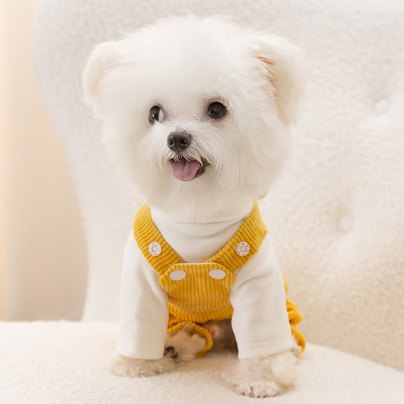 귀여운 곰 코듀로이 (골덴) 강아지 오버올 소형 중형견용 가을 겨울 따뜻한 네발 동물 옷 고양이용No.1780