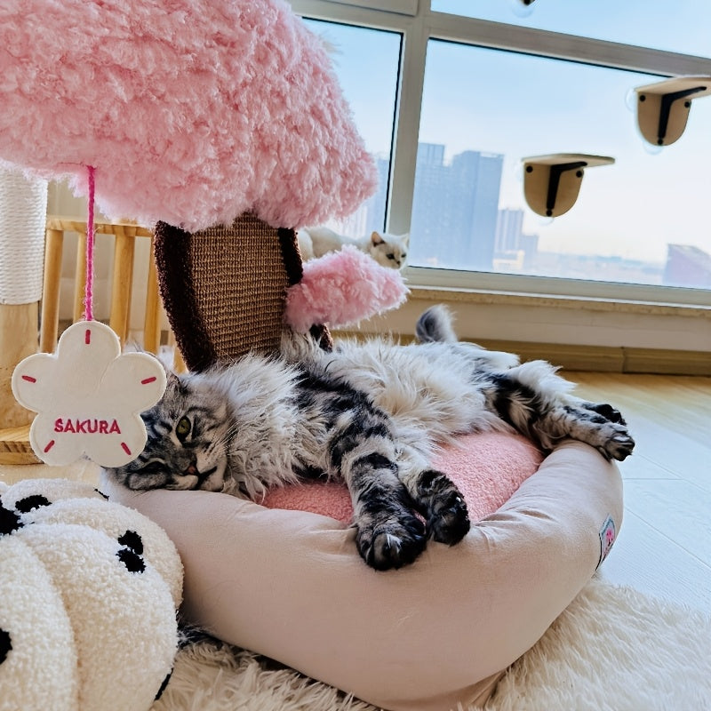 고전적인 폴리에스터 고양이 집 및 콘도 - 충전되지 않은, 조립된, 독특한 미니멀리스트 고양이 침대, 통합된 긁는 포스트, 편안한 애완 동물 매트, 고양이에게 이상적인 생일 선물No.3194