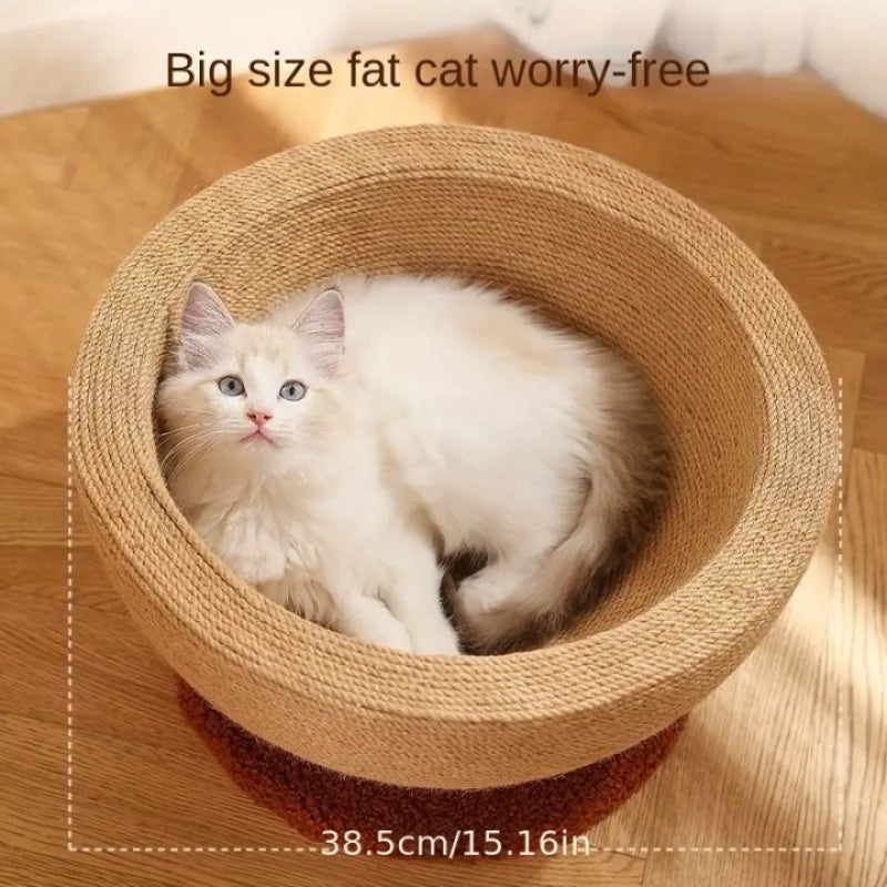 1pc 내구성 있는 인조 삼베 고양이 스크래치 보드 및 둥지 - 통합형 둥근 고양이 스크래처 및 발톱 대야, 내마모성, 비갈라짐, 소파 보호대, 고양이 등반대No.3180