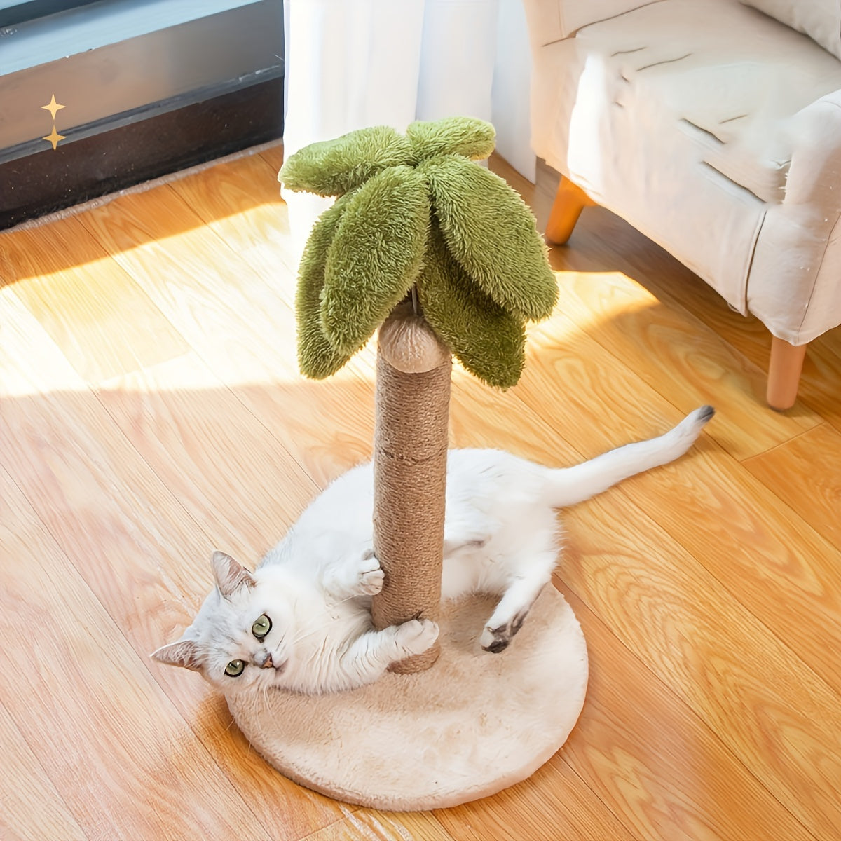 51.99cm 높이의 라탄 로프와 퍼피 팜 탑이 있는 대형 고양이 스크래칭 포스트 - 실내 고양이에게 완벽합니다.No.3163