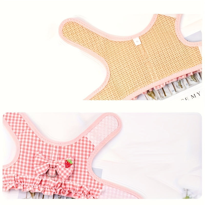 개 하네스 및 가죽 끈 세트 개 견인 로프 고양이 강아지 그리드 Bowtie 패브릭 꽃 클립 장식No.3246