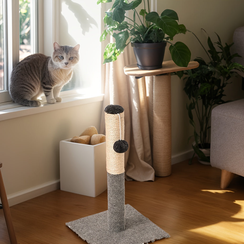 1 Durable Sisal Cat Scratching Board, 상호작용 장난감 볼과 함께 - 조절 가능한 높이, 내마모성, 가루 없는, 가정용 고양이에게 이상적, 전원 공급이 필요하지 않음, 고양이 긁는 패드No.3169