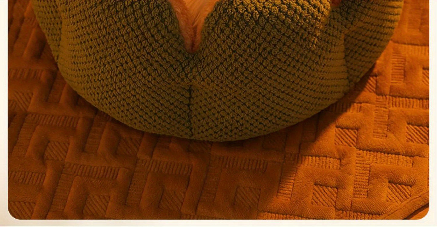 편안한 플러시 꽃잎 모양 고양이 침대 - 부드럽고 따뜻한 둥근 쿠션 매트, 새끼 고양이 & 강아지용, 녹색 니트 질감, 폴리에스테르 충전 - 겨울용 완벽한 편안함, 아늑한 애완동물 쿠션|꽃잎 모양 침대|편안한 애완동물 침대, 고양이용 애완동물 침대No.3135