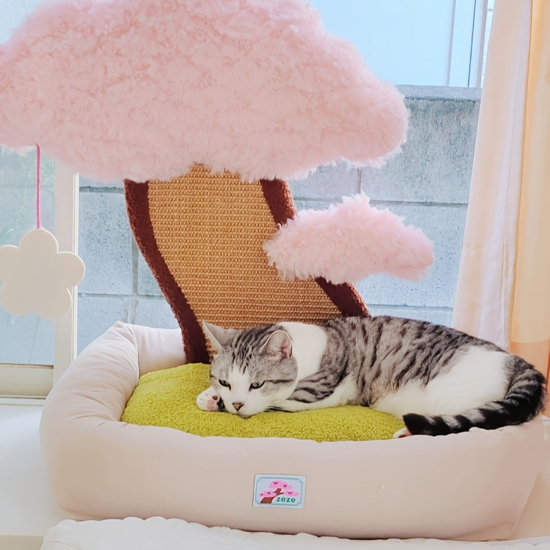 고전적인 폴리에스터 고양이 집 및 콘도 - 충전되지 않은, 조립된, 독특한 미니멀리스트 고양이 침대, 통합된 긁는 포스트, 편안한 애완 동물 매트, 고양이에게 이상적인 생일 선물No.3194