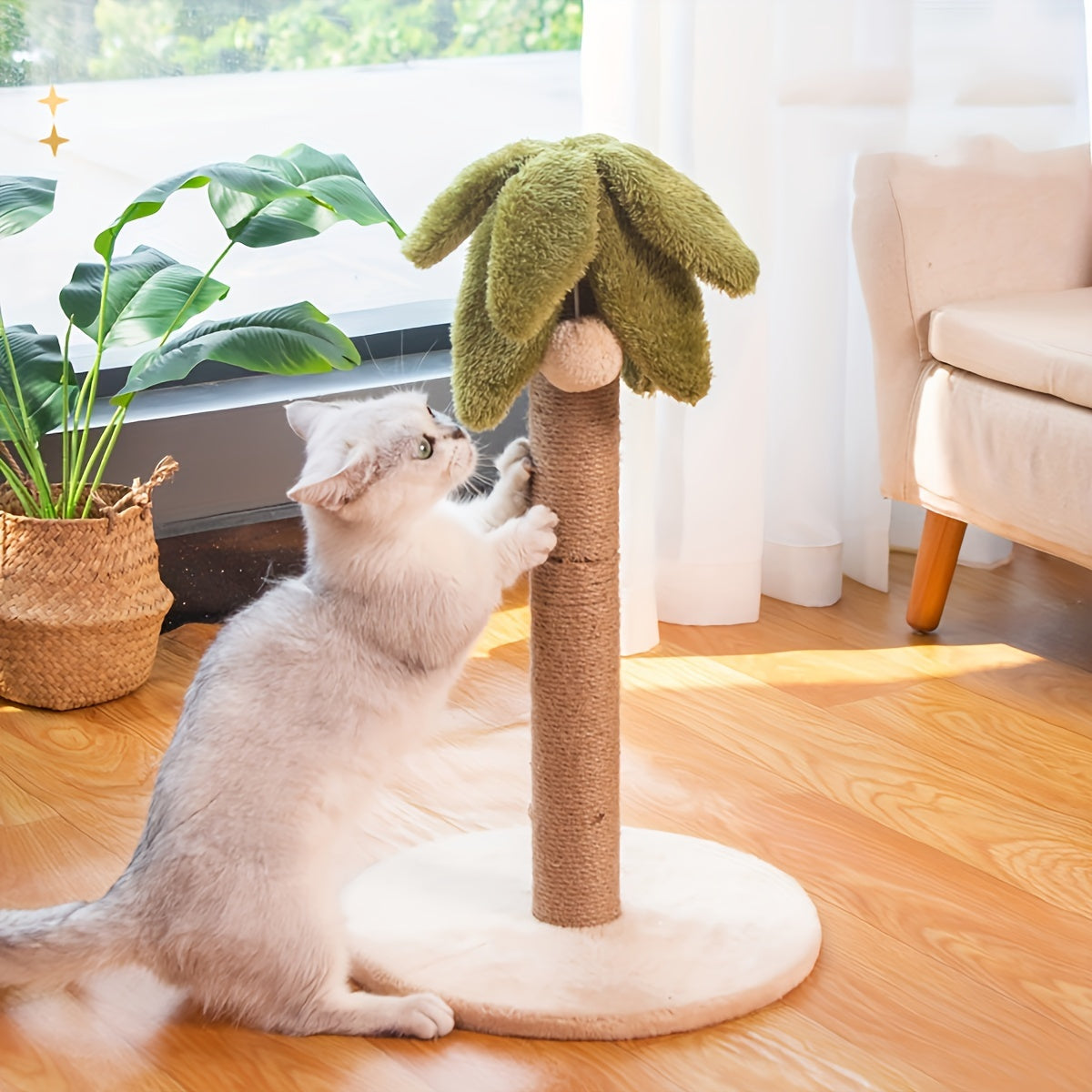 51.99cm 높이의 라탄 로프와 퍼피 팜 탑이 있는 대형 고양이 스크래칭 포스트 - 실내 고양이에게 완벽합니다.No.3163