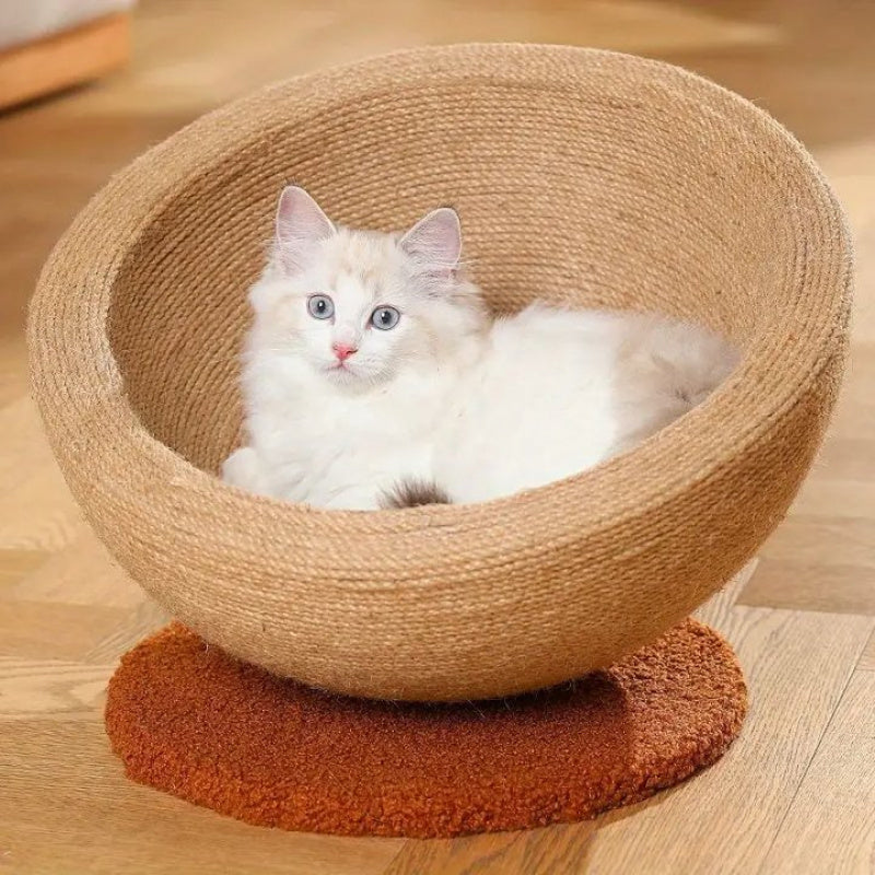 1pc 내구성 있는 인조 삼베 고양이 스크래치 보드 및 둥지 - 통합형 둥근 고양이 스크래처 및 발톱 대야, 내마모성, 비갈라짐, 소파 보호대, 고양이 등반대No.3180