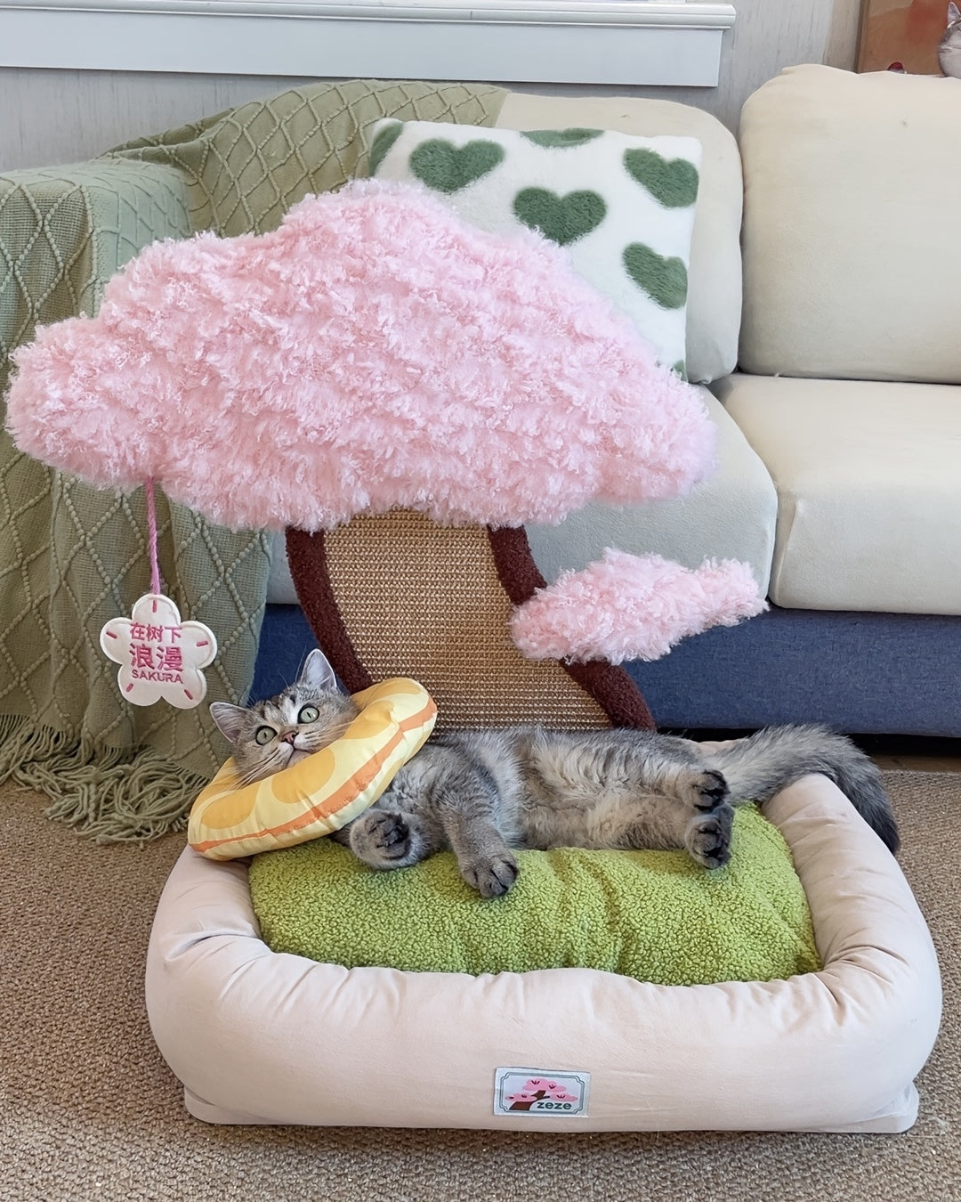 고전적인 폴리에스터 고양이 집 및 콘도 - 충전되지 않은, 조립된, 독특한 미니멀리스트 고양이 침대, 통합된 긁는 포스트, 편안한 애완 동물 매트, 고양이에게 이상적인 생일 선물No.3194