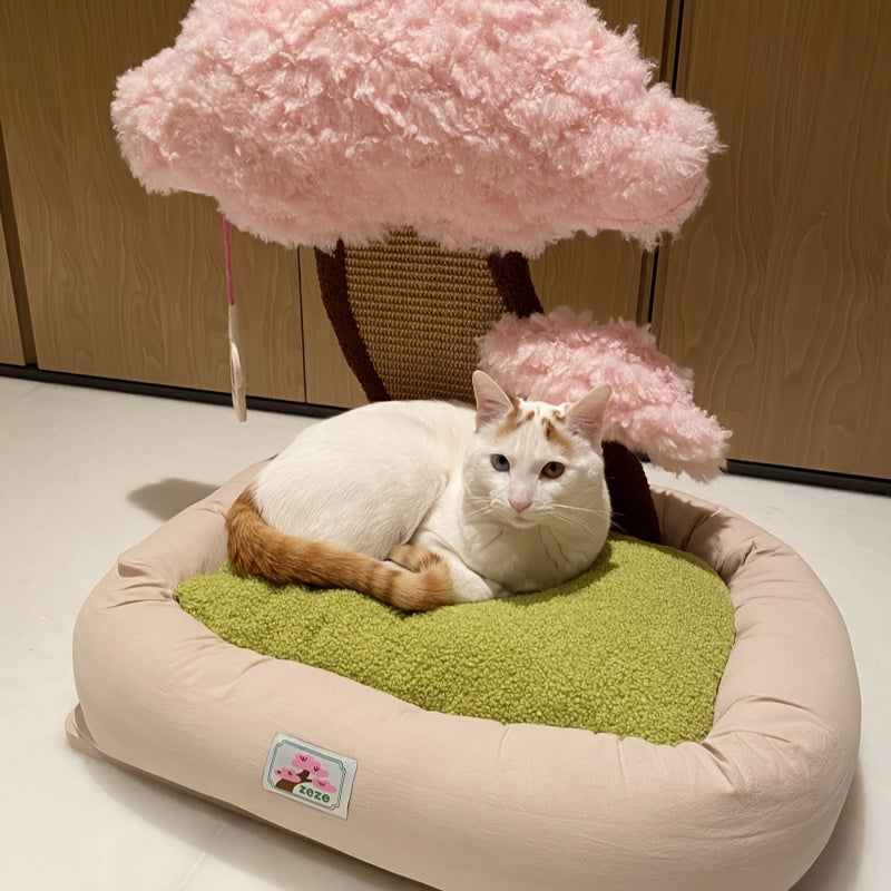고전적인 폴리에스터 고양이 집 및 콘도 - 충전되지 않은, 조립된, 독특한 미니멀리스트 고양이 침대, 통합된 긁는 포스트, 편안한 애완 동물 매트, 고양이에게 이상적인 생일 선물No.3194