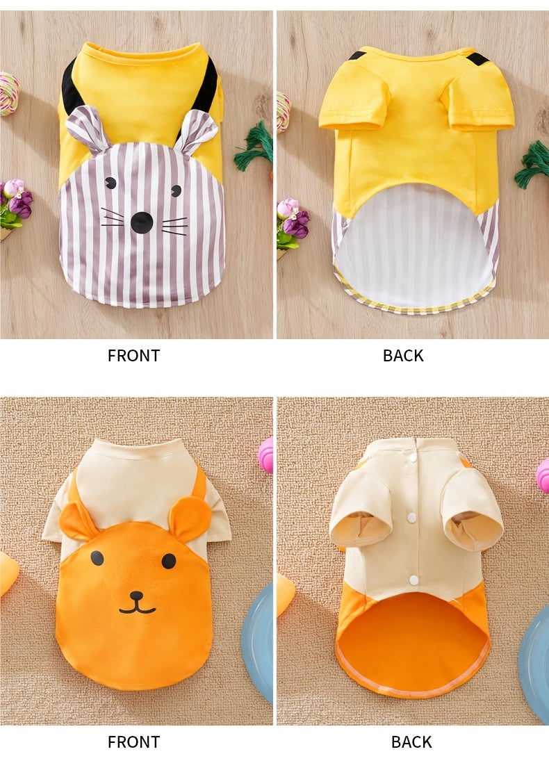 1pc 귀여운 만화 동물 그래픽 개 티셔츠 하네스 강아지 옷 고양이와 개가 모든 계절에 입을 수 있도록No.3272
