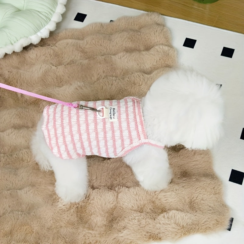 귀여운 곰 자수 스트라이프 개 조끼 1개 - 가벼우면서 통기성 좋은 봄 & 여름용 애완동물 탱크탑, 소형~중형견에 적합, 손세탁 전용, 폴리에스터 혼방, 풀오버 스타일No.3251