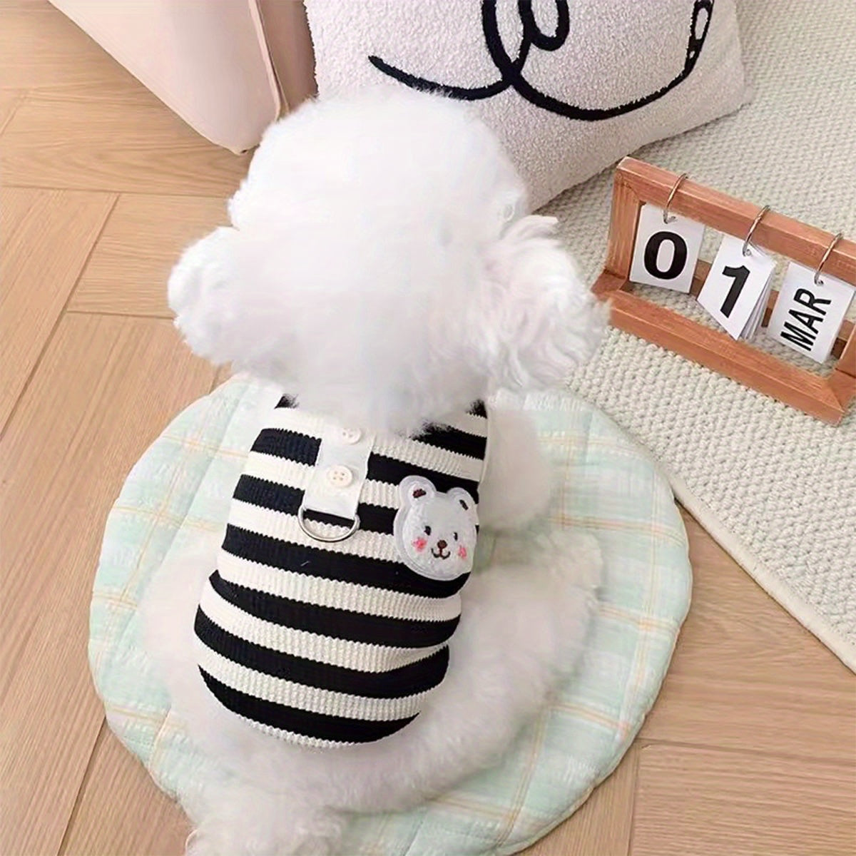 소형견용 스트라이프 풀오버 조끼 - 봄/여름 컬렉션, 링이 달린 니트 폴리에스터 원단, 반려동물 의류 신상품No.3256