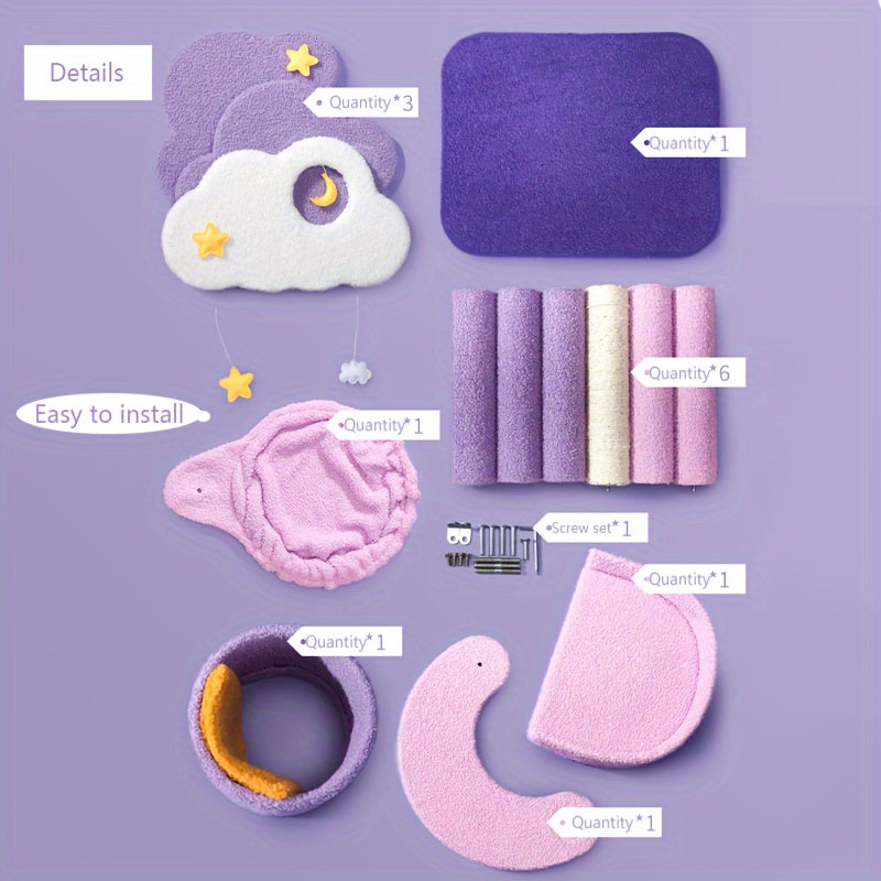 1개의 Whisker Wonders 다층 고양이 나무 타워, 스크래칭 포스트, 클라우드 퍼치, 별 모양 펜던트 및 아늑한 침대 포함 - 내구성 있는 파티클 보드 구조, 고양이를 위한 대화형 놀이터No.3200
