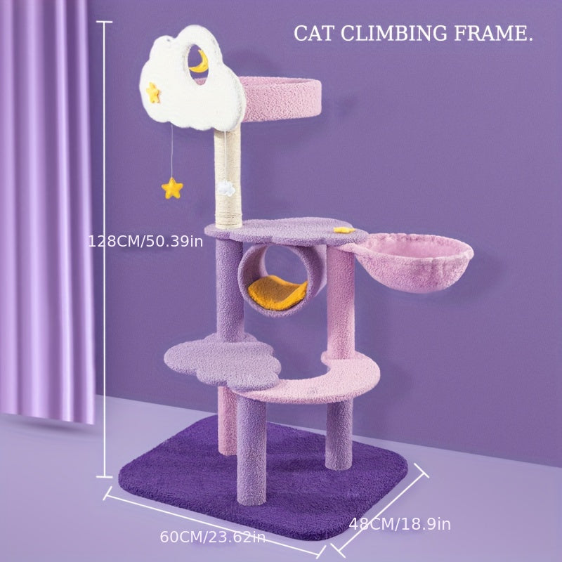 1개의 Whisker Wonders 다층 고양이 나무 타워, 스크래칭 포스트, 클라우드 퍼치, 별 모양 펜던트 및 아늑한 침대 포함 - 내구성 있는 파티클 보드 구조, 고양이를 위한 대화형 놀이터No.3200