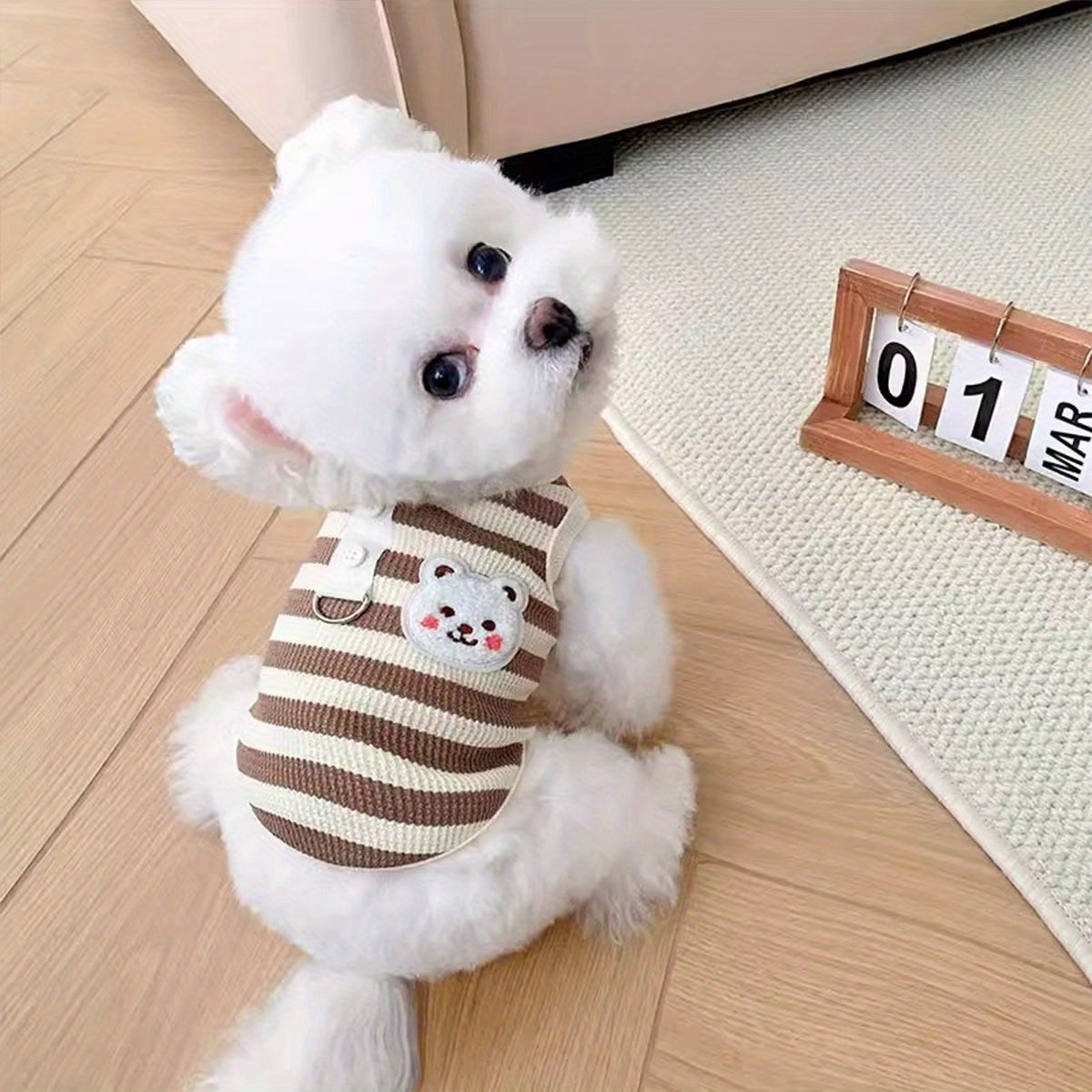 소형견용 스트라이프 풀오버 조끼 - 봄/여름 컬렉션, 링이 달린 니트 폴리에스터 원단, 반려동물 의류 신상품No.3256