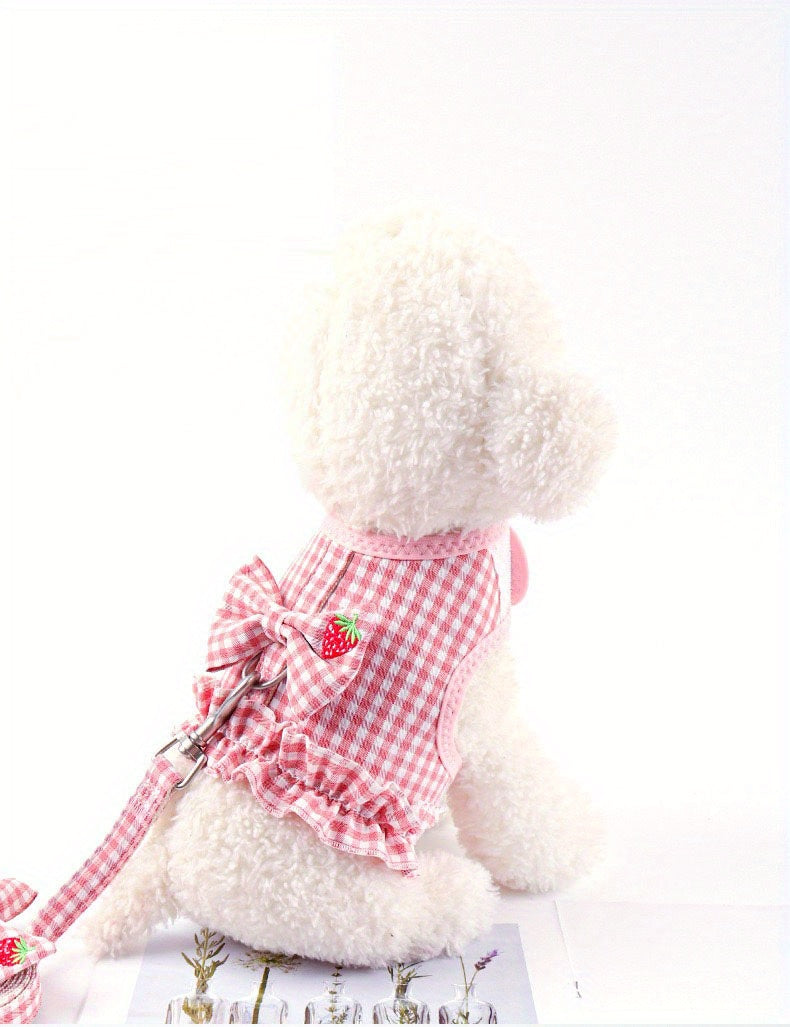 개 하네스 및 가죽 끈 세트 개 견인 로프 고양이 강아지 그리드 Bowtie 패브릭 꽃 클립 장식No.3246