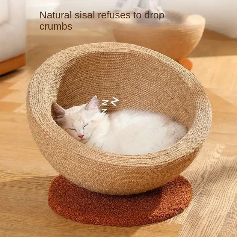 1pc 내구성 있는 인조 삼베 고양이 스크래치 보드 및 둥지 - 통합형 둥근 고양이 스크래처 및 발톱 대야, 내마모성, 비갈라짐, 소파 보호대, 고양이 등반대No.3180