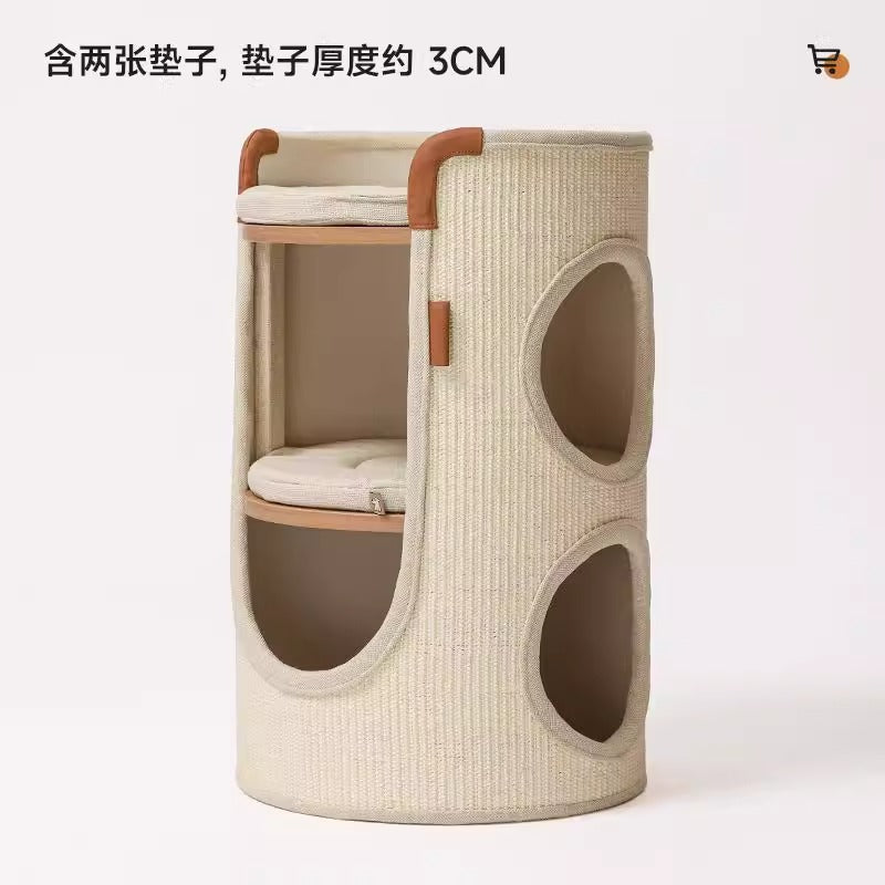 고양이 등반 프레임, 작은 아파트, 공간을 차지하지 않음, 사계절 범용 고양이 긁는 물통, 고양이 둥지 통합 가정용 이중층 사이잘삼 물통No.1834