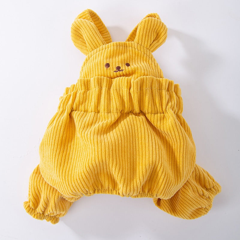 귀여운 곰 코듀로이 (골덴) 강아지 오버올 소형 중형견용 가을 겨울 따뜻한 네발 동물 옷 고양이용No.1780