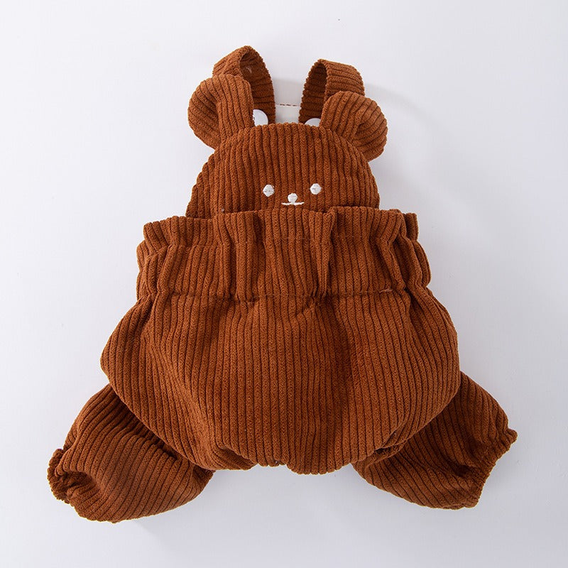 귀여운 곰 코듀로이 (골덴) 강아지 오버올 소형 중형견용 가을 겨울 따뜻한 네발 동물 옷 고양이용No.1780