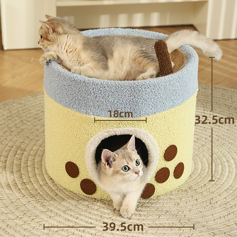 고양이 등반 프레임 고양이 둥지 고양이 나무 통합 다층 고양이 나무 구멍 겨울 이중 층 고양이 스크래칭 보드 겨울 고양이 집 겨울 따뜻함No.1576