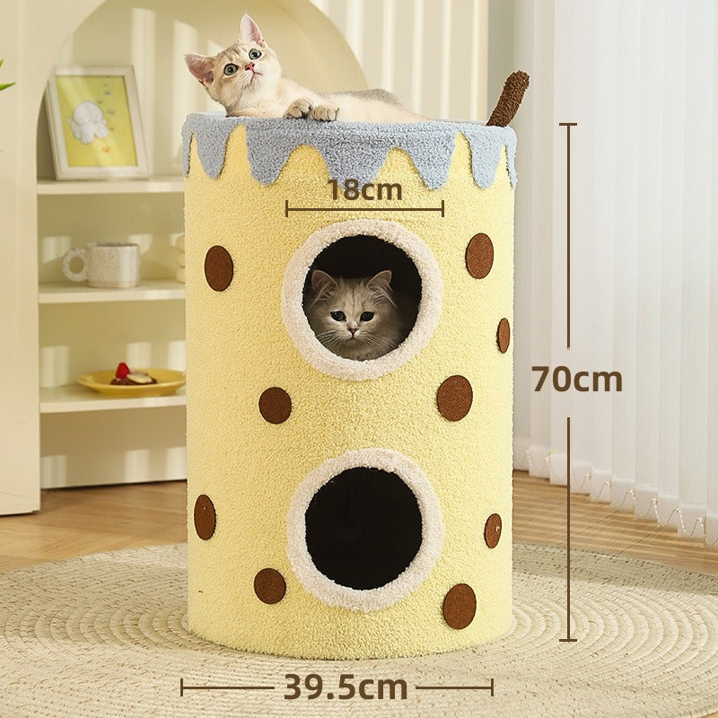 고양이 등반 프레임 고양이 둥지 고양이 나무 통합 다층 고양이 나무 구멍 겨울 이중 층 고양이 스크래칭 보드 겨울 고양이 집 겨울 따뜻함No.1576