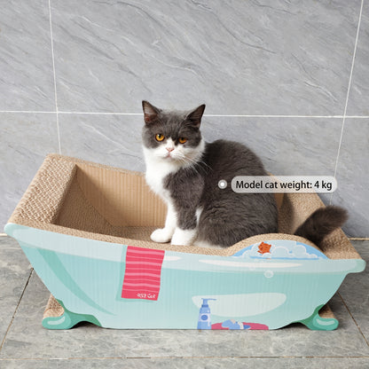 Tada Miaow 골판지 고양이 긁기 보드, 종이 조각이 여기저기 흩어지는 것을 방지하기 위한 이중 장벽. 초대형 및 초폭. 매장 관리자 추천. 9.07KG 미만의 고양이에게 적합. 뚱뚱한 고양이 및 여러 고양이에게 적합. 파란색 욕조 스타일. 누워서 자고 발톱을 갈 수 있습니다No.3157