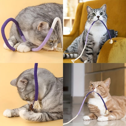 1개 컬러풀 인터랙티브 고양이 물고 놀기 로프 장난감 - 튼튼한 패브릭, 전기 불필요 태슬 & 벨 포함, 실내 고양이용 엔터테인먼트 놀이, 고양이 장난감No.3369