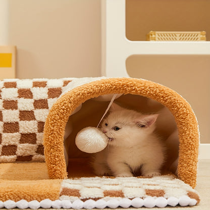 플러시 고양이 터널 침대, 2개의 매달린 고양이 공이 있는 플러시 고양이 터널, 실내용 고양이 플러시 도넛 터널 침대, 부드럽고 푹신한 고양이 은신처, 새끼 고양이용 펫 침대No.3225