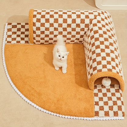 플러시 고양이 터널 침대, 2개의 매달린 고양이 공이 있는 플러시 고양이 터널, 실내용 고양이 플러시 도넛 터널 침대, 부드럽고 푹신한 고양이 은신처, 새끼 고양이용 펫 침대No.3225