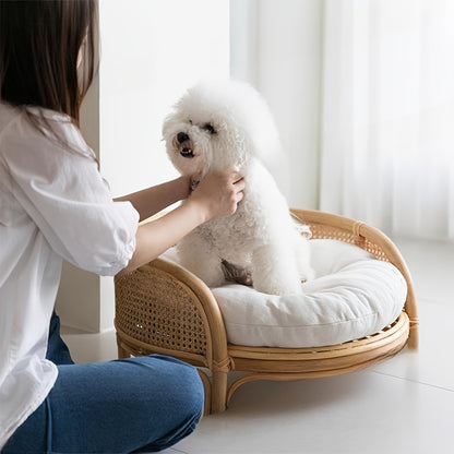 라탄 짠 애완견 침대, 여름 시원한 둥근 보헤미안 소형 애완동물 둥지, 코르크 재질, 조립 필요 없음, 소형 품종에 적합No.3293