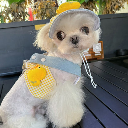 애완 동물 강아지 고양이 봄 여름 가슴 등 견인 끈 차양 모자 강아지 자외선 차단 모자 가슴 등 견인 세트 No.1378