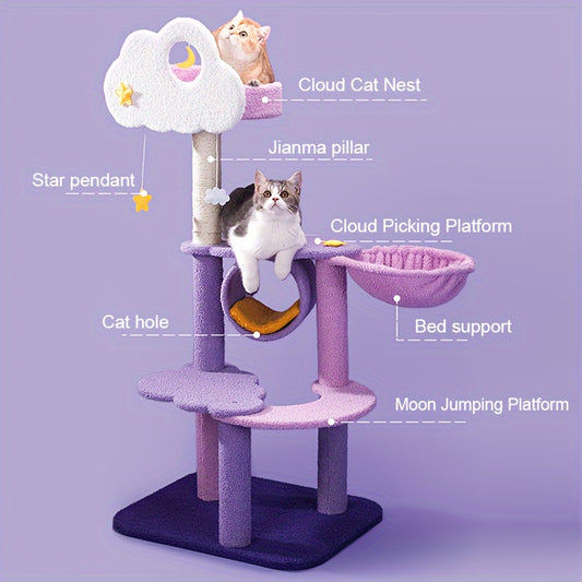 1개의 Whisker Wonders 다층 고양이 나무 타워, 스크래칭 포스트, 클라우드 퍼치, 별 모양 펜던트 및 아늑한 침대 포함 - 내구성 있는 파티클 보드 구조, 고양이를 위한 대화형 놀이터No.3200