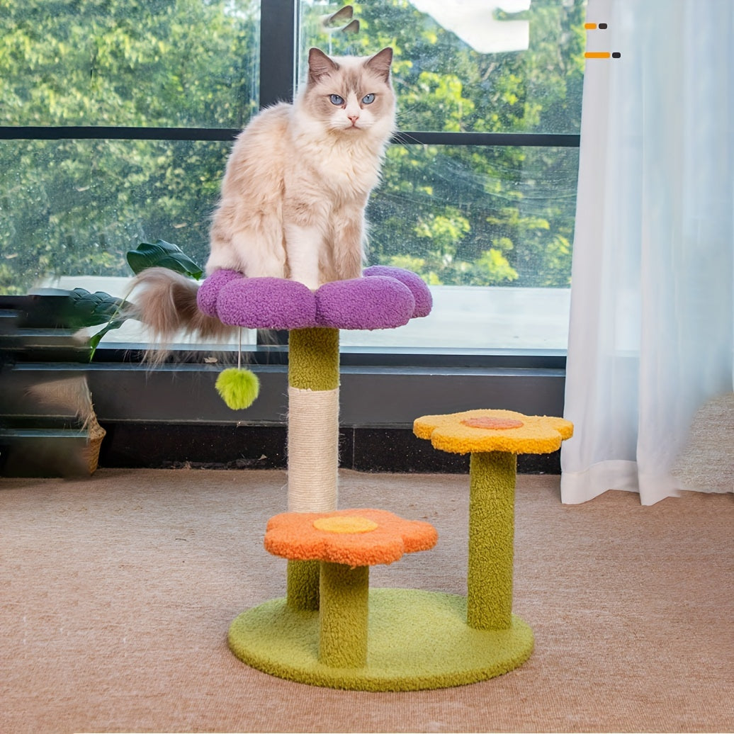 꽃 고양이 나무 1개, 플러시 베이스가 있는 시살 로프 고양이 긁는 게시판, 고양이 발 그라인딩 장난감 펫 용품No.3195