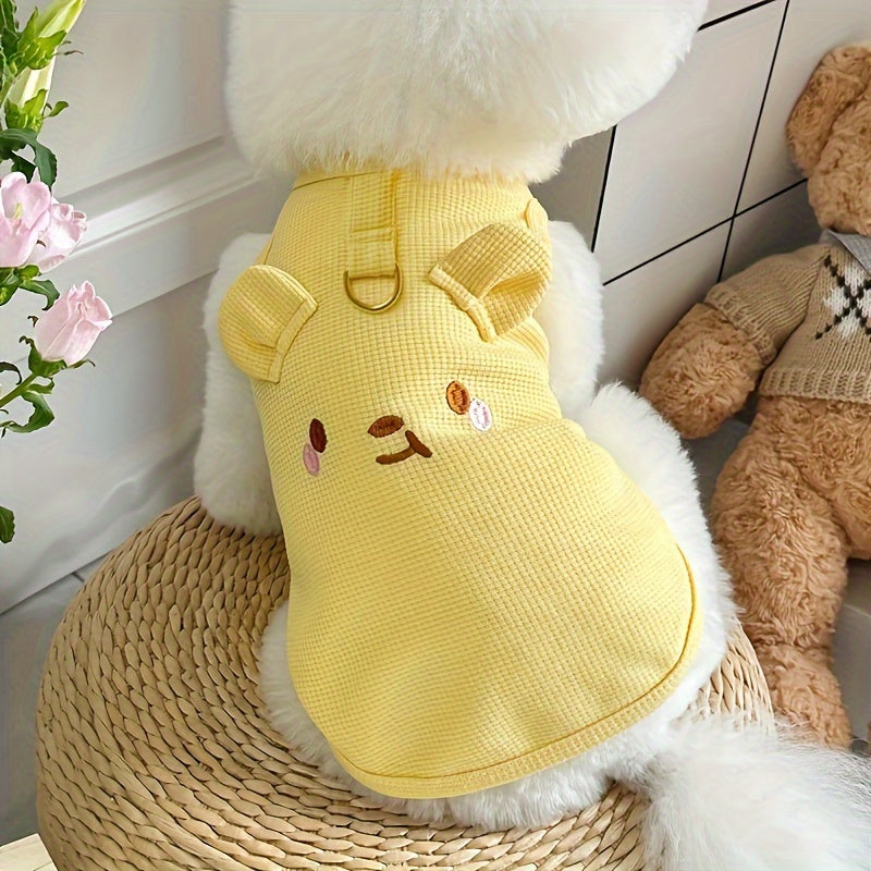 1pc 귀여운 돼지 디자인 애완동물 조끼 - 통기성 와플 니트, 부드럽고 편안하며 트랙션 버클이 있습니다, 봄과 여름에 이상적, 고양이와 개에게 적합No.3237