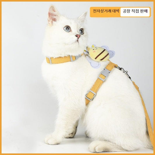 작은 벌 고양이 목줄 I자형 안티 브레이크 프리 외출 걷기 고양이 밧줄 인터넷 유명인 조절식 가슴 끈 고양이 밧줄No.1458