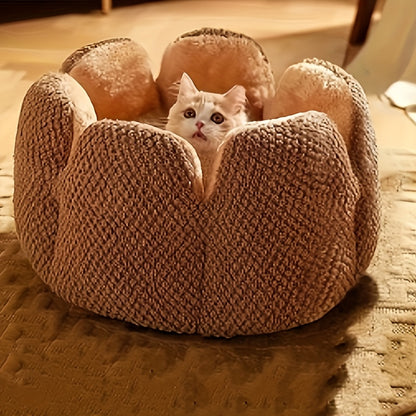 편안한 플러시 꽃잎 모양 고양이 침대 - 부드럽고 따뜻한 둥근 쿠션 매트, 새끼 고양이 & 강아지용, 녹색 니트 질감, 폴리에스테르 충전 - 겨울용 완벽한 편안함, 아늑한 애완동물 쿠션|꽃잎 모양 침대|편안한 애완동물 침대, 고양이용 애완동물 침대No.3135