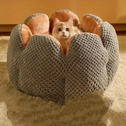 편안한 플러시 꽃잎 모양 고양이 침대 - 부드럽고 따뜻한 둥근 쿠션 매트, 새끼 고양이 & 강아지용, 녹색 니트 질감, 폴리에스테르 충전 - 겨울용 완벽한 편안함, 아늑한 애완동물 쿠션|꽃잎 모양 침대|편안한 애완동물 침대, 고양이용 애완동물 침대No.3135