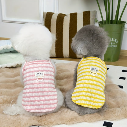 귀여운 곰 자수 스트라이프 개 조끼 1개 - 가벼우면서 통기성 좋은 봄 & 여름용 애완동물 탱크탑, 소형~중형견에 적합, 손세탁 전용, 폴리에스터 혼방, 풀오버 스타일No.3251
