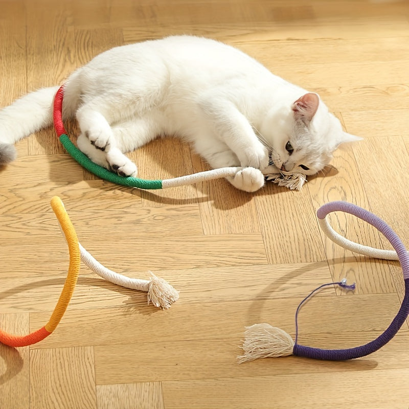 SILICAT 플러시 고양이 장난감, 벨이 달린 내구성 있는 끈 치아 청소 애완 동물 장난감, 배터리가 필요하지 않음, 고양이용 상호 작용 플레이 액세서리No.3320