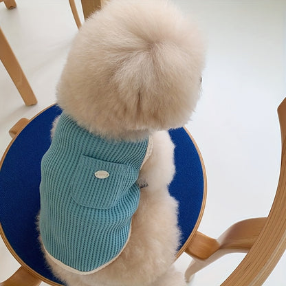 포켓이 있는 부드럽고 통기성 좋은 니트 애완동물 조끼 - 작은부터 중형견까지의 귀여운 여름용 개와 고양이 탱크탑 - 쉬운 풀오버 디자인, 버튼 클로저 - 연두색, 파랑, 핑크, 보라, 베이지 - 세탁기 사용 가능, 중형견 탱크탑 | 스타일리시한 애완동물 의상 | 부드러운 니트 원단, 애완동물 옷No.3236