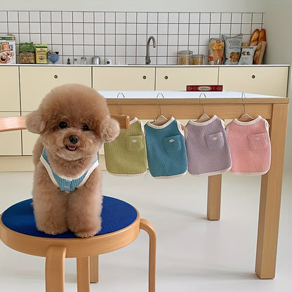포켓이 있는 부드럽고 통기성 좋은 니트 애완동물 조끼 - 작은부터 중형견까지의 귀여운 여름용 개와 고양이 탱크탑 - 쉬운 풀오버 디자인, 버튼 클로저 - 연두색, 파랑, 핑크, 보라, 베이지 - 세탁기 사용 가능, 중형견 탱크탑 | 스타일리시한 애완동물 의상 | 부드러운 니트 원단, 애완동물 옷No.3236