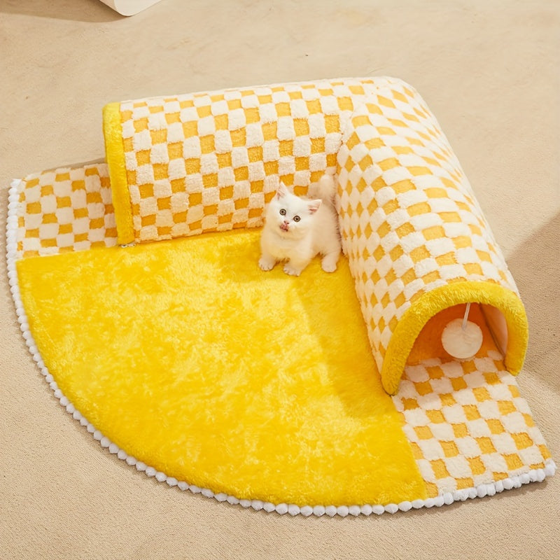 플러시 고양이 터널 침대, 2개의 매달린 고양이 공이 있는 플러시 고양이 터널, 실내용 고양이 플러시 도넛 터널 침대, 부드럽고 푹신한 고양이 은신처, 새끼 고양이용 펫 침대No.3225